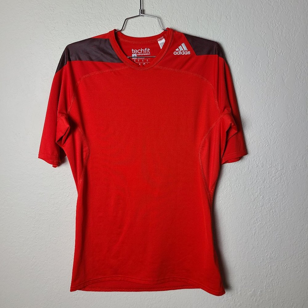 Adidas Red Techfit Short Sleeve Top Size XL